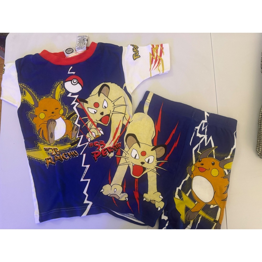 Nintendo Pokemon Pajama Set Kids Size 10 Blue Raichu Persian 1999 Vintage Rare